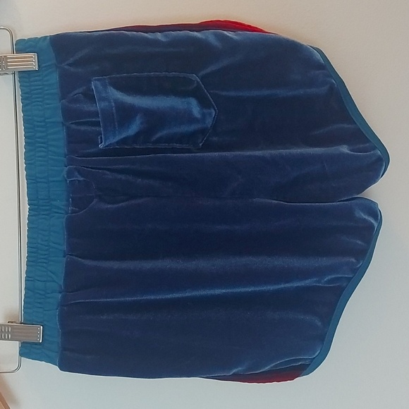 Aviator Nation Blue Velour Shorts With Rainbow Stripe At Sides Size XL - Picture 2 of 6